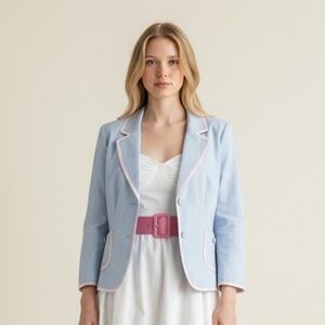 Isabel & Nina Light Blue Blazer with Pink Piping Women’s 8